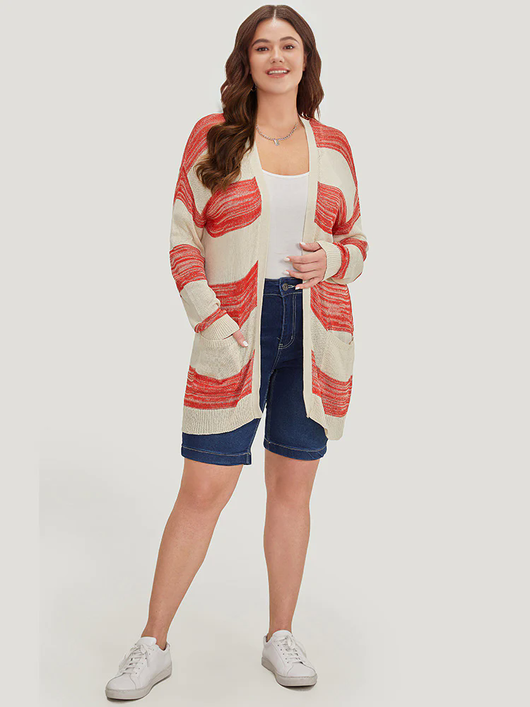 Two Tone Pocket Open Front Cardigan Two Tone Pocket Open Front Cardigan
