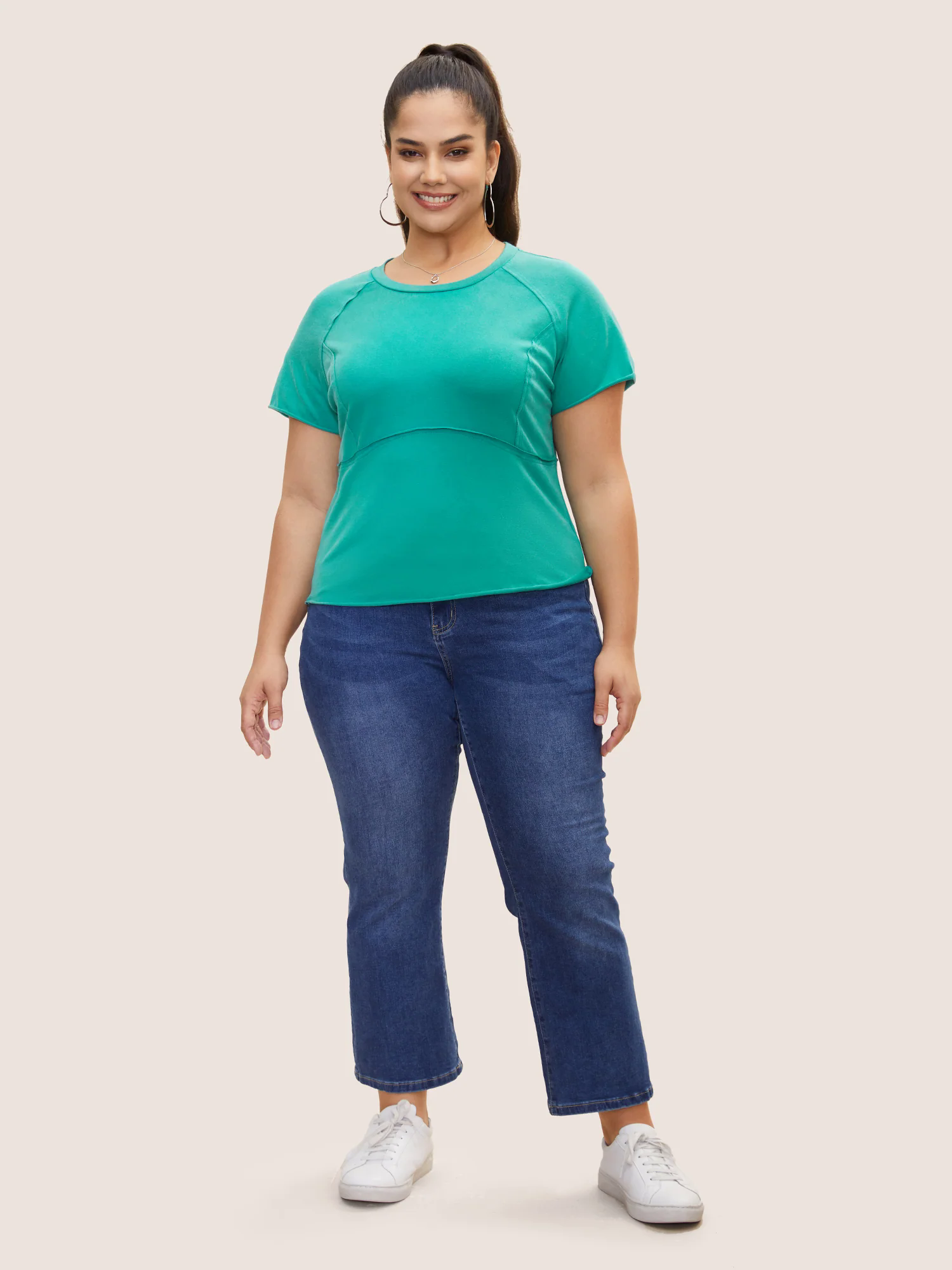 Round Neck Pleated Raglan Sleeve T-shirt Round Neck Pleated Raglan Sleeve T-shirt