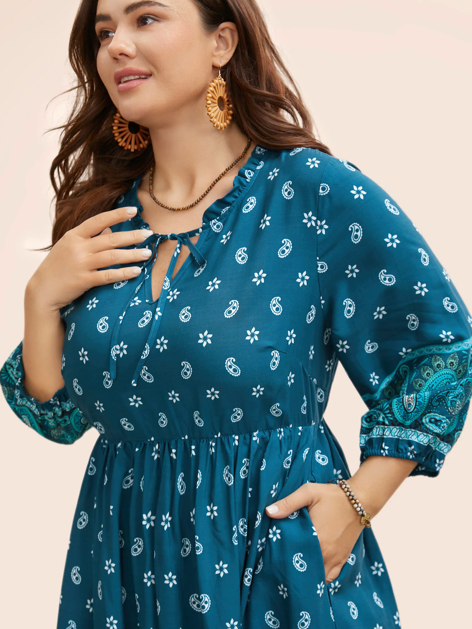 Paisley Print Tie Knot Lantern Sleeve Dress Paisley Print Tie Knot Lantern Sleeve Dress