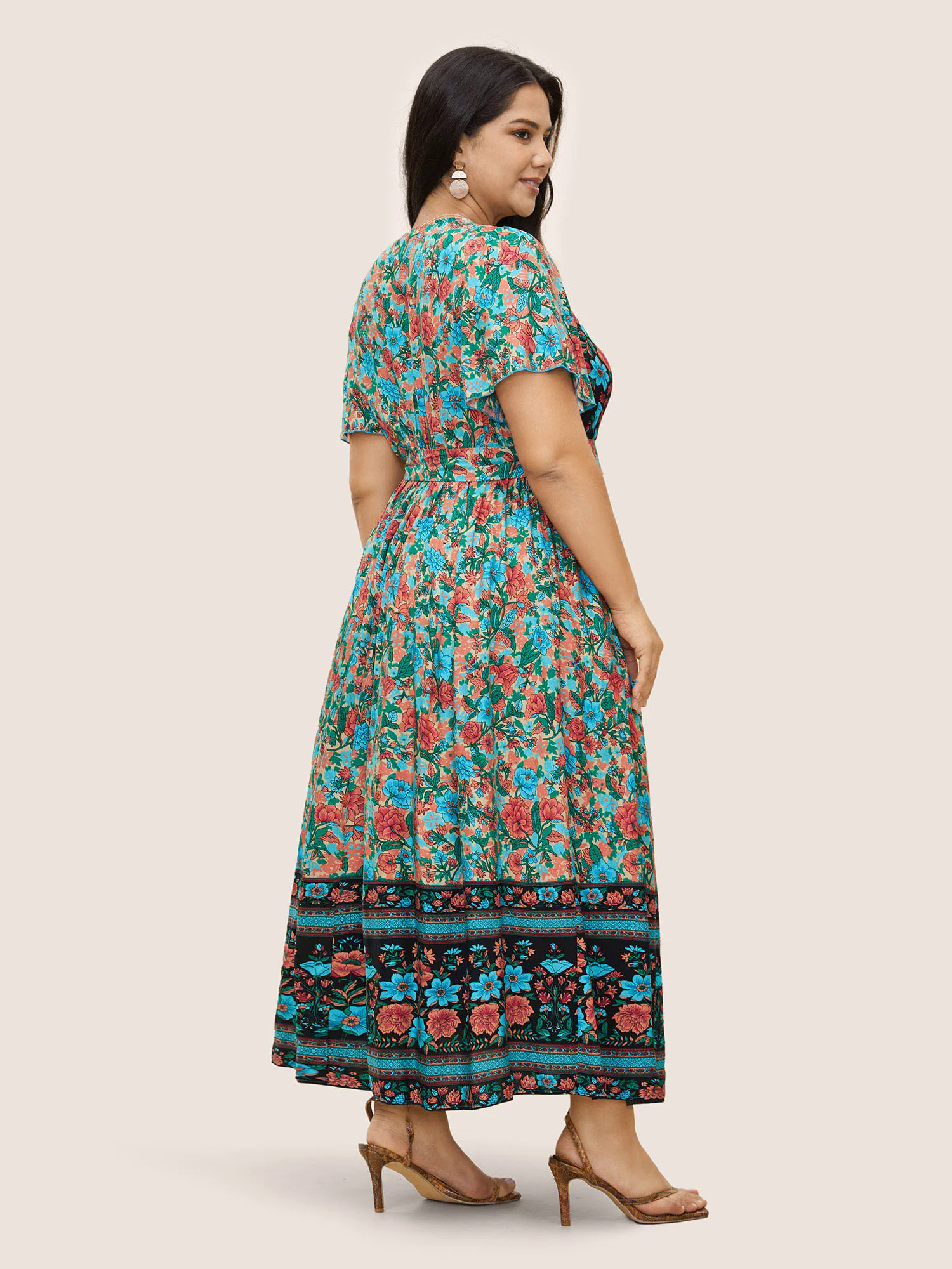 Bandana Surplice Neck Pocket Belted Flutter Hem Maxi Dress Bandana Surplice Neck Pocket Belted Flutter Hem Maxi Dress