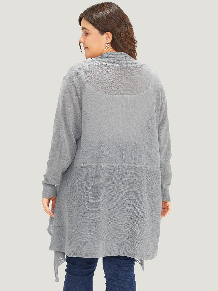 Cable Knit Open Front Asymmetrical Hem Cardigan