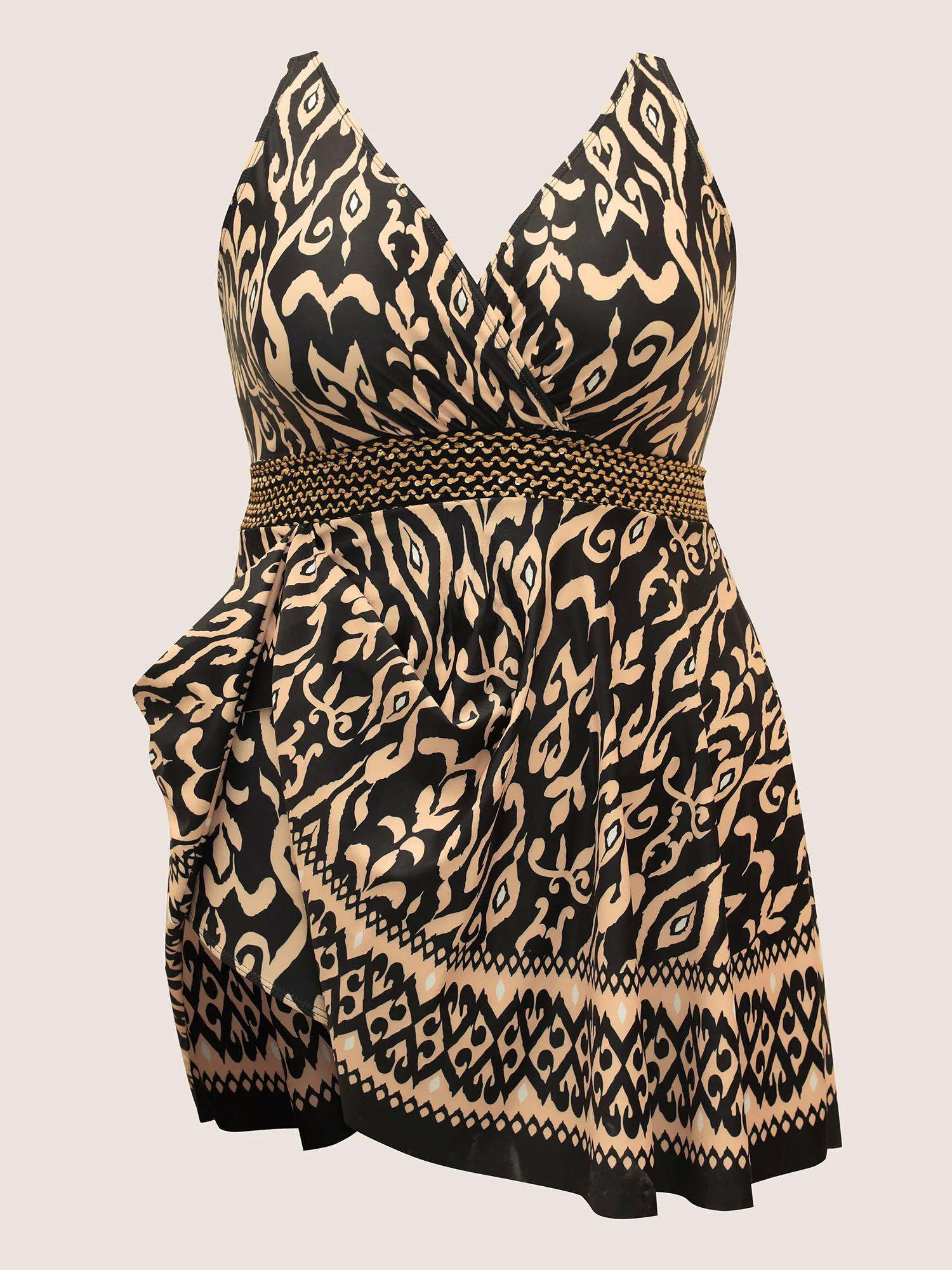 Boho Print Overlap Collar Woven Ribbon Swim Dress Boho Print Overlap Collar Woven Ribbon Swim Dress