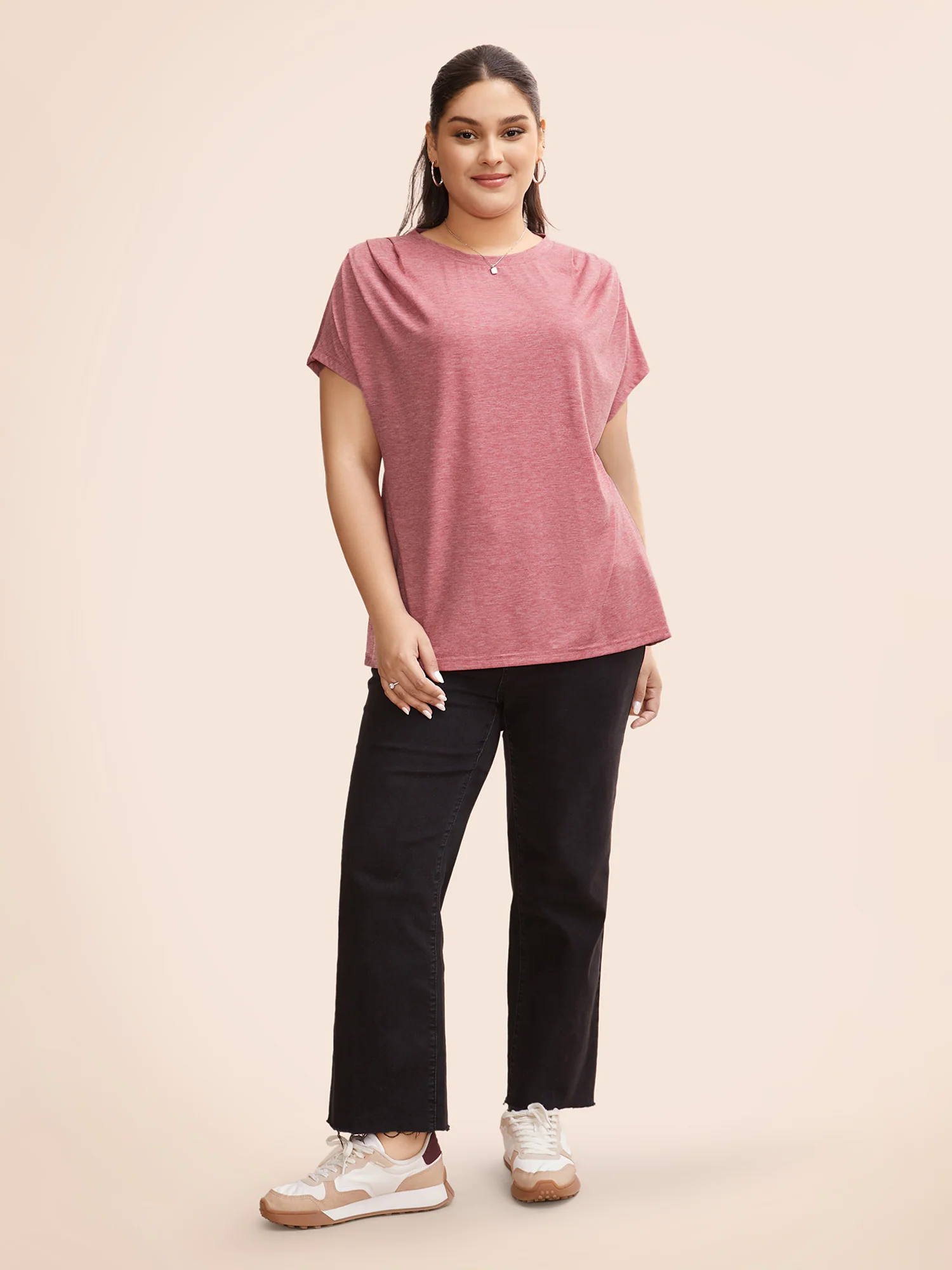 Crew Neck Pleated Dolman Sleeve T-shirt Crew Neck Pleated Dolman Sleeve T-shirt