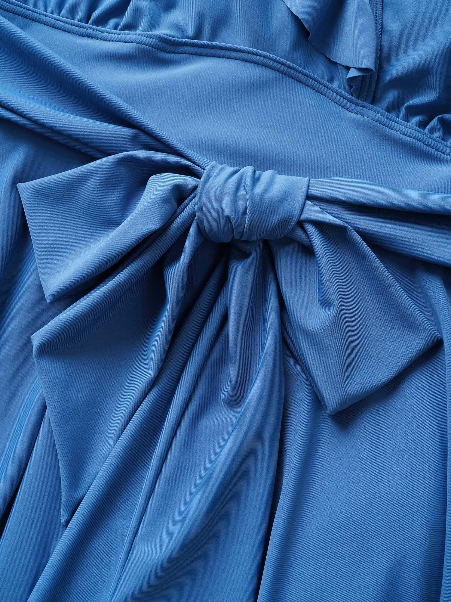 Solid Ruffle Trim Tie Knot Swim Dress Solid Ruffle Trim Tie Knot Swim Dress
