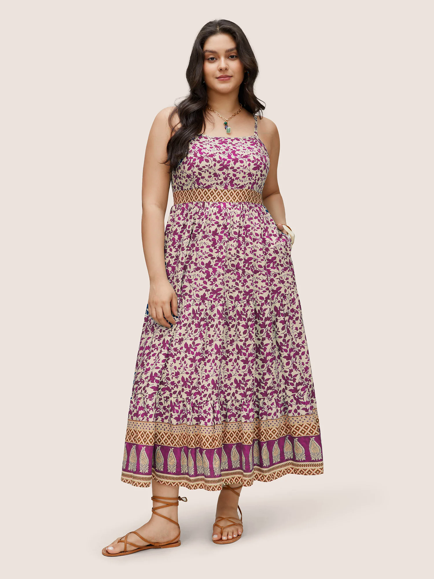 Boho Print Patchwork Adjustable Straps Cami Dress Boho Print Patchwork Adjustable Straps Cami Dress