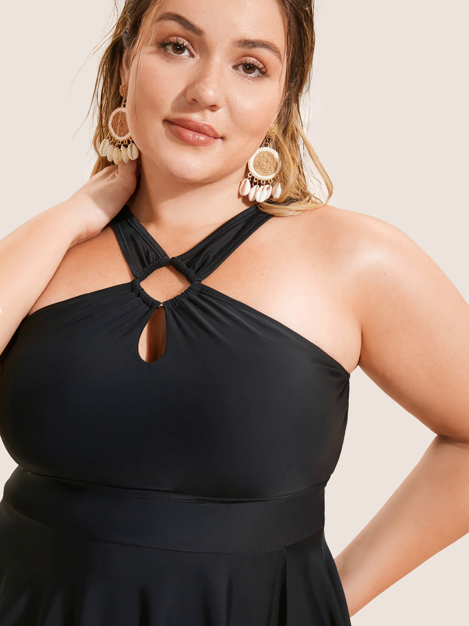 Plain Cut Out Split Side Swim Dress Plain Cut Out Split Side Swim Dress