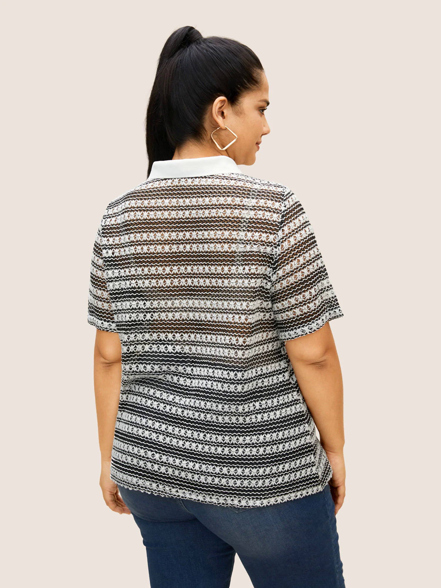 Polo Neck Contrast Cut Out Button Up T-shirt Polo Neck Contrast Cut Out Button Up T-shirt