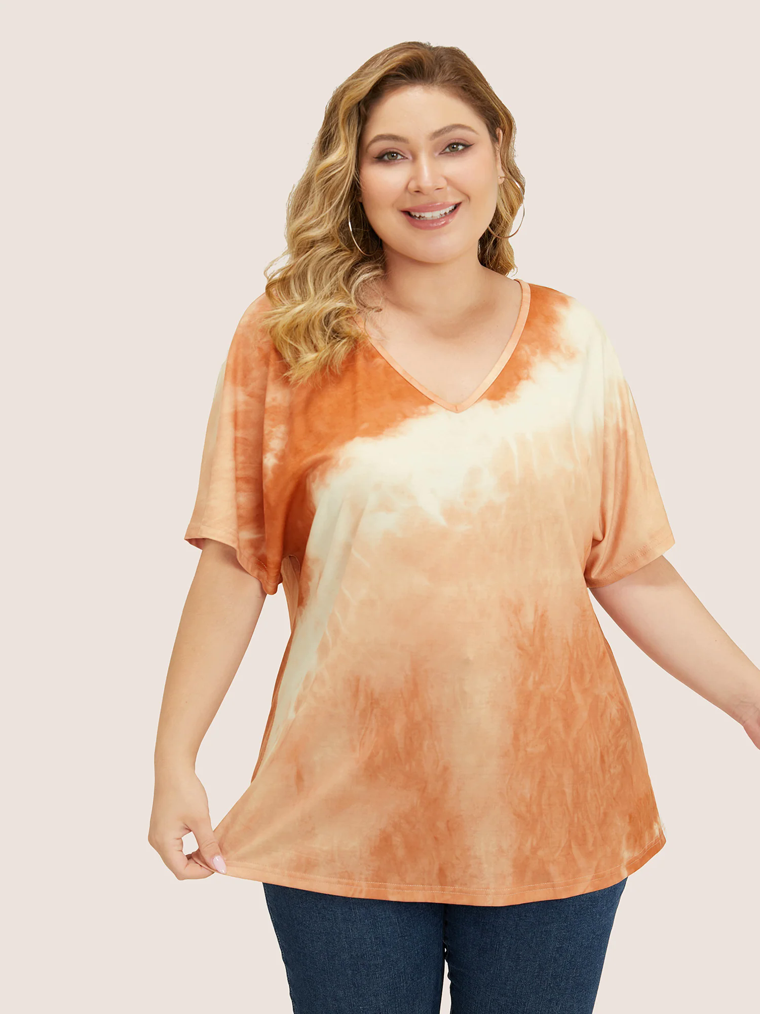 Tie Dye Drop Shoulder V Neck T-shirt Tie Dye Drop Shoulder V Neck T-shirt