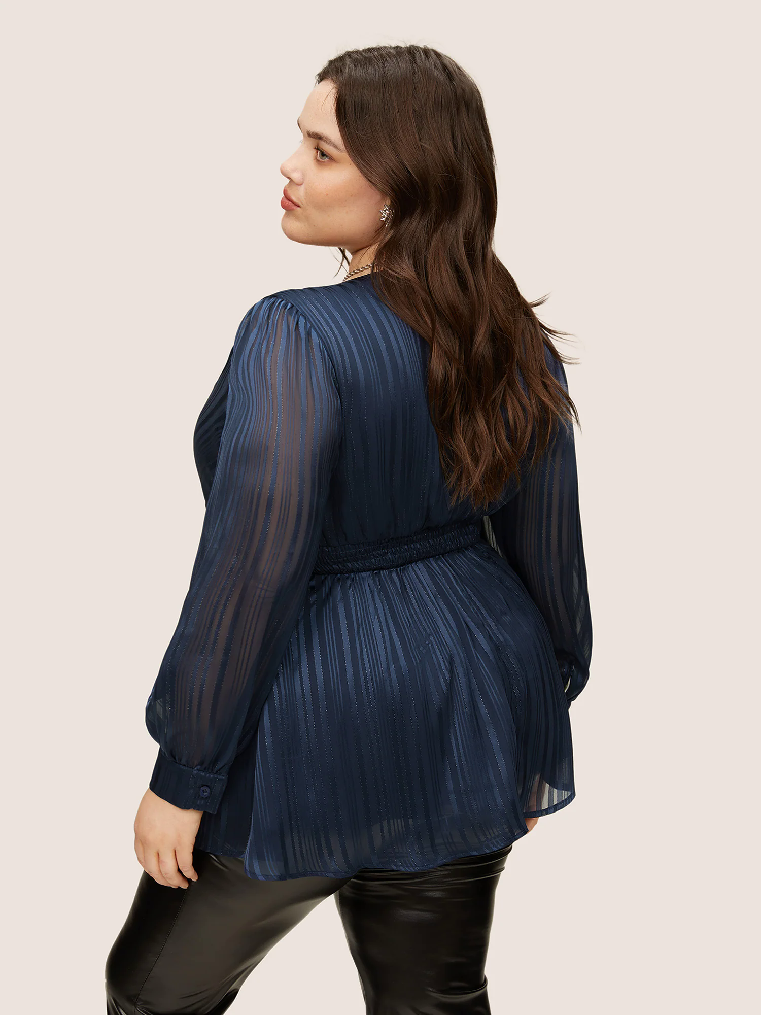 Texture Ruched Mesh Wrap Blouse