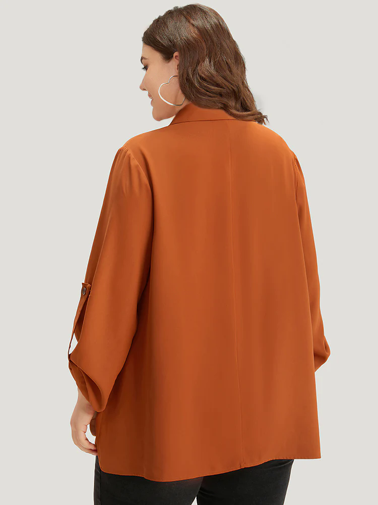 Plain Button Up Tab Sleeve High Low Hem Blazer Plain Button Up Tab Sleeve High Low Hem Blazer