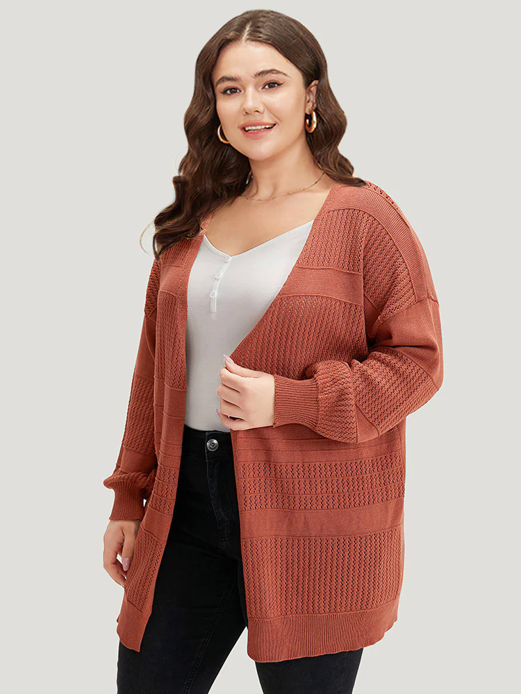Plain Open Front Lantern Sleeve Cardigan