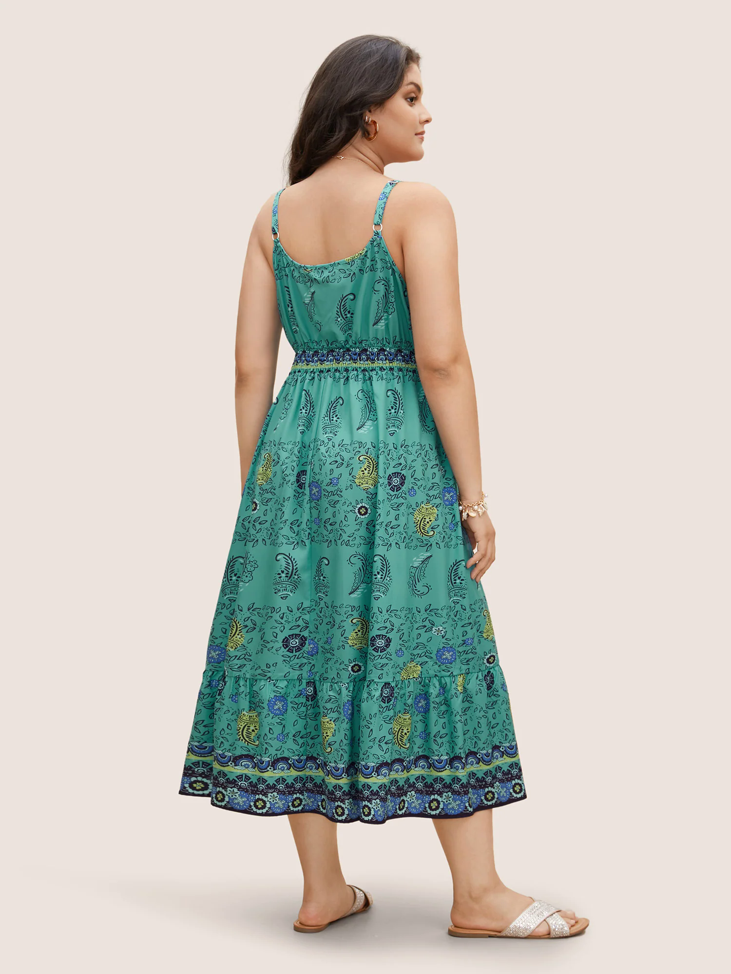 Paisley Print Overlap Collar Shirred Cami Dress Paisley Print Overlap Collar Shirred Cami Dress