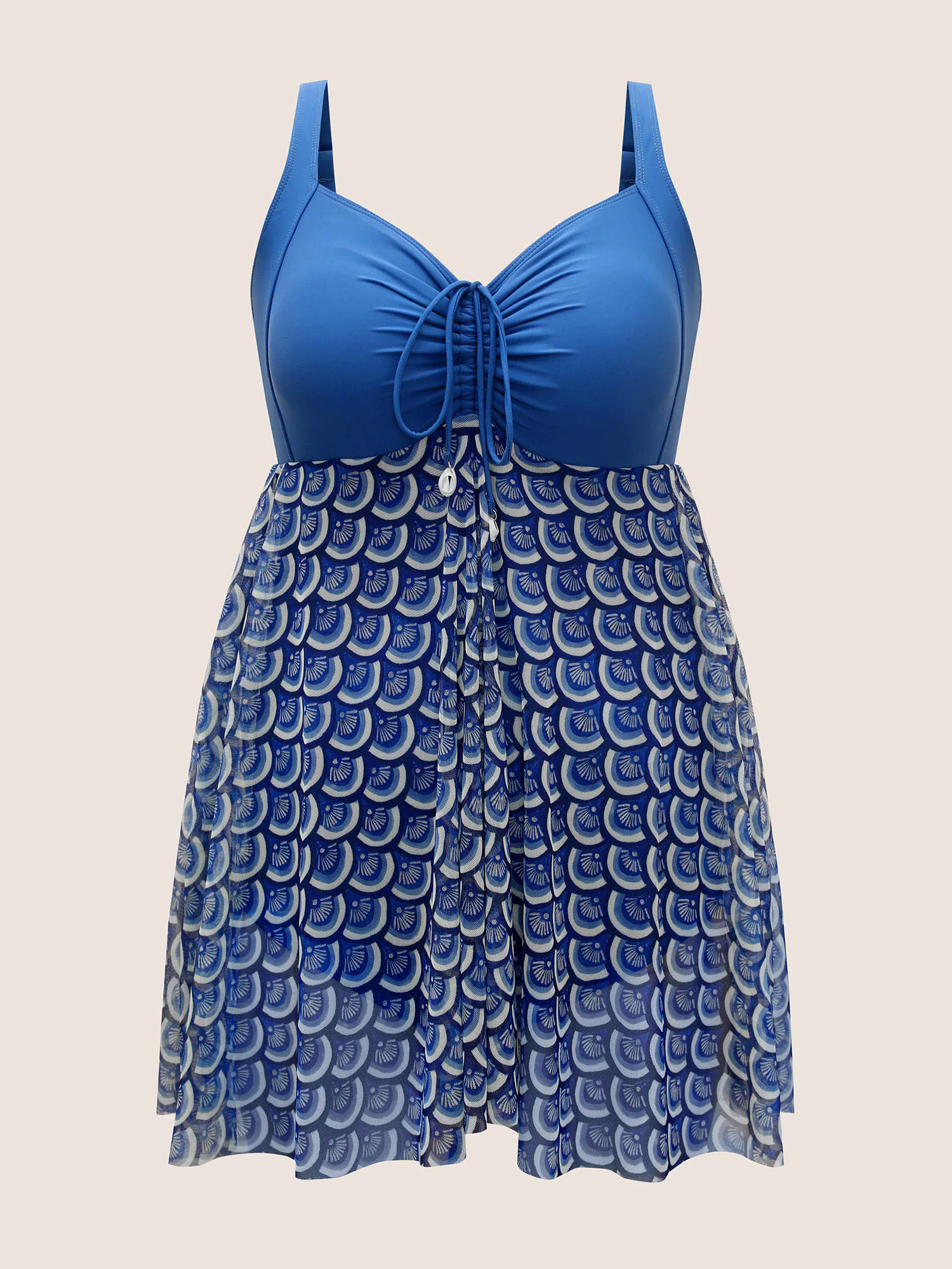 Marine Elements Patchwork Drawstring Mesh Swim Dress Marine Elements Patchwork Drawstring Mesh Swim Dress