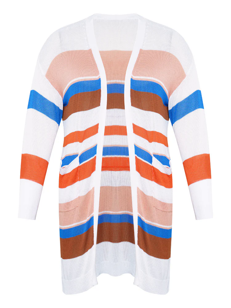 Colorblock Contrast Pocket Tunic Open Front Cardigan