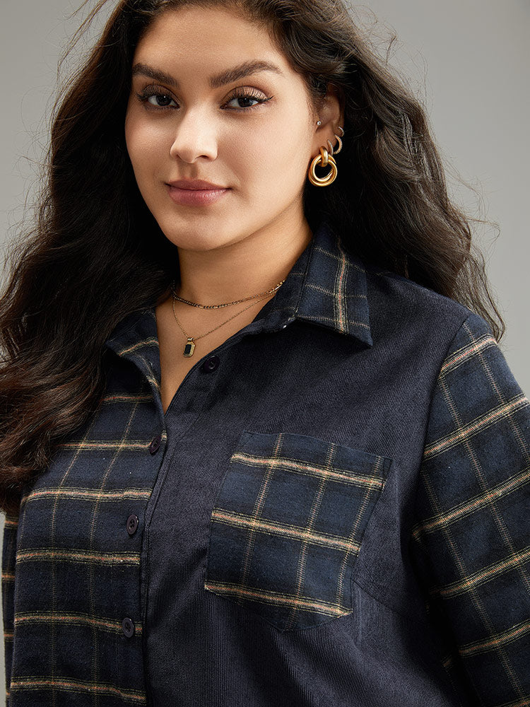 Shirt Collar Plaid Patchwork Pocket Blouse Shirt Collar Plaid Patchwork Pocket Blouse