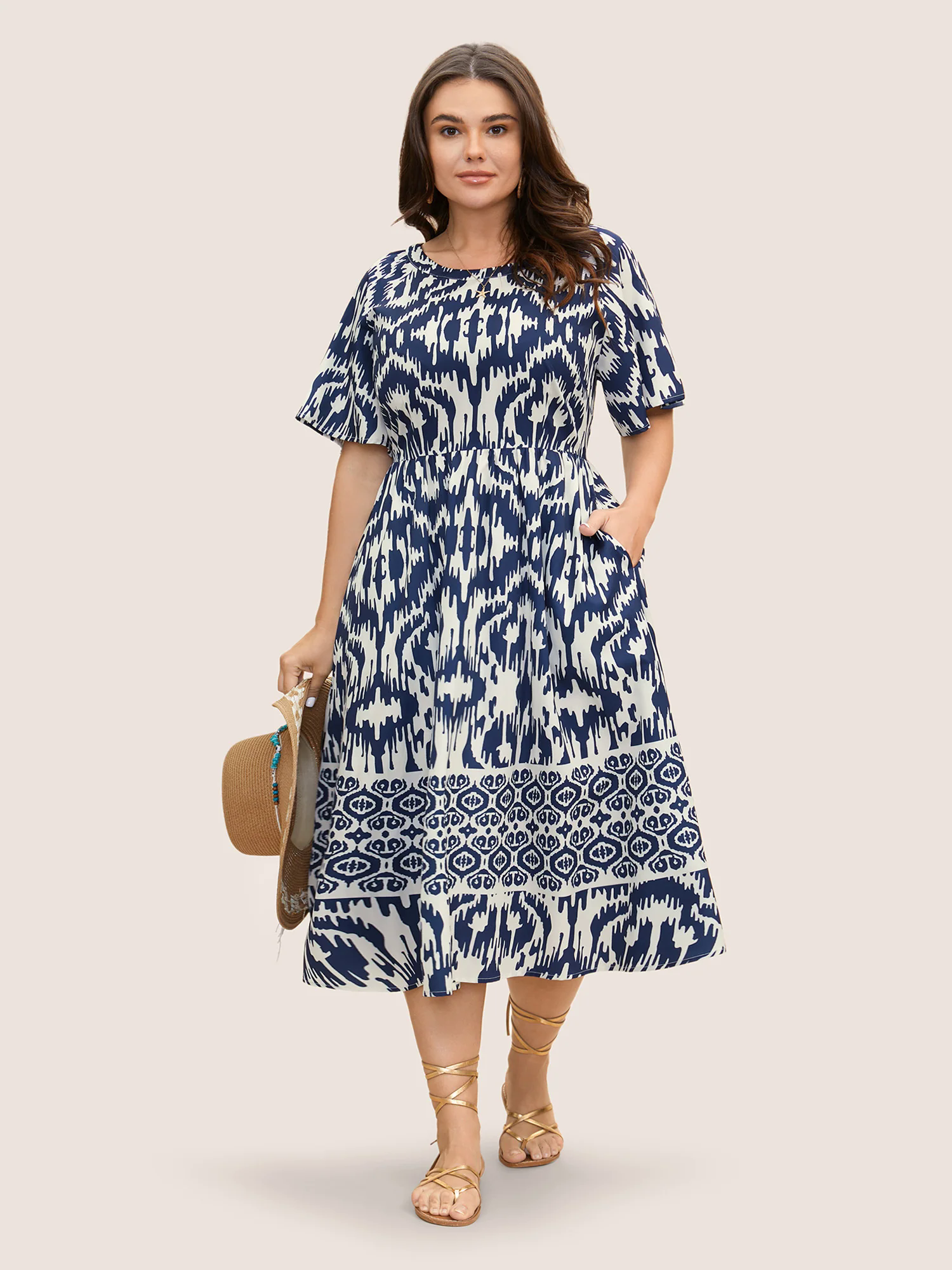 Boho Print Ruffle Sleeve Midi Dress Boho Print Ruffle Sleeve Midi Dress