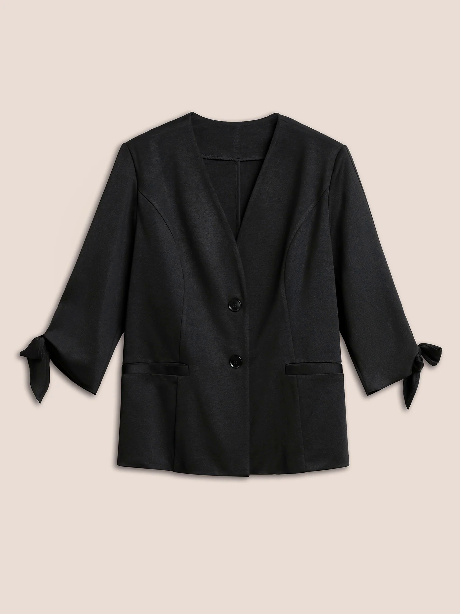 Very Stretchy Plain Bowknot Ties Sleeve Button Up Blazer Very Stretchy Plain Bowknot Ties Sleeve Button Up Blazer