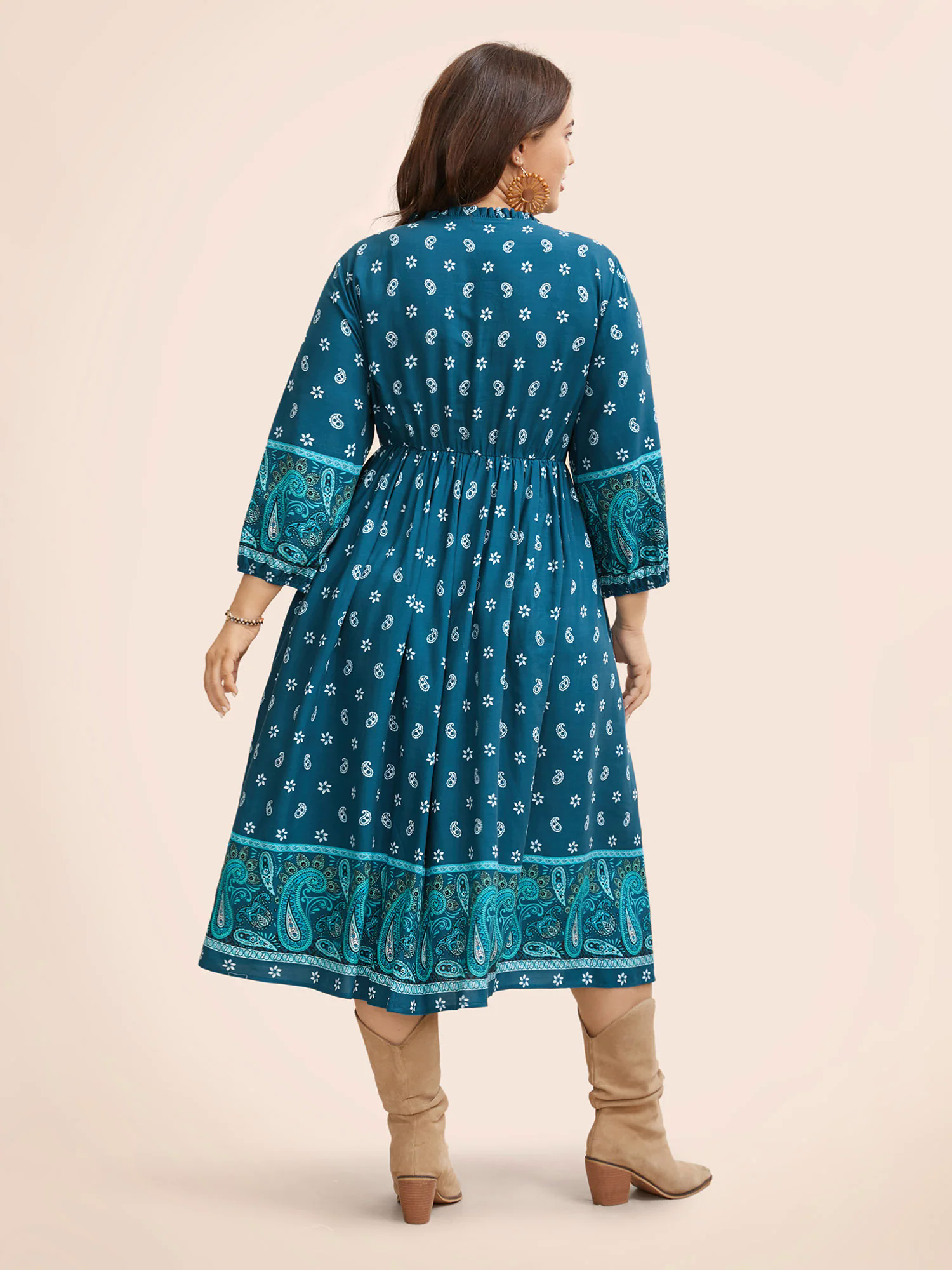 Paisley Print Tie Knot Lantern Sleeve Dress Paisley Print Tie Knot Lantern Sleeve Dress