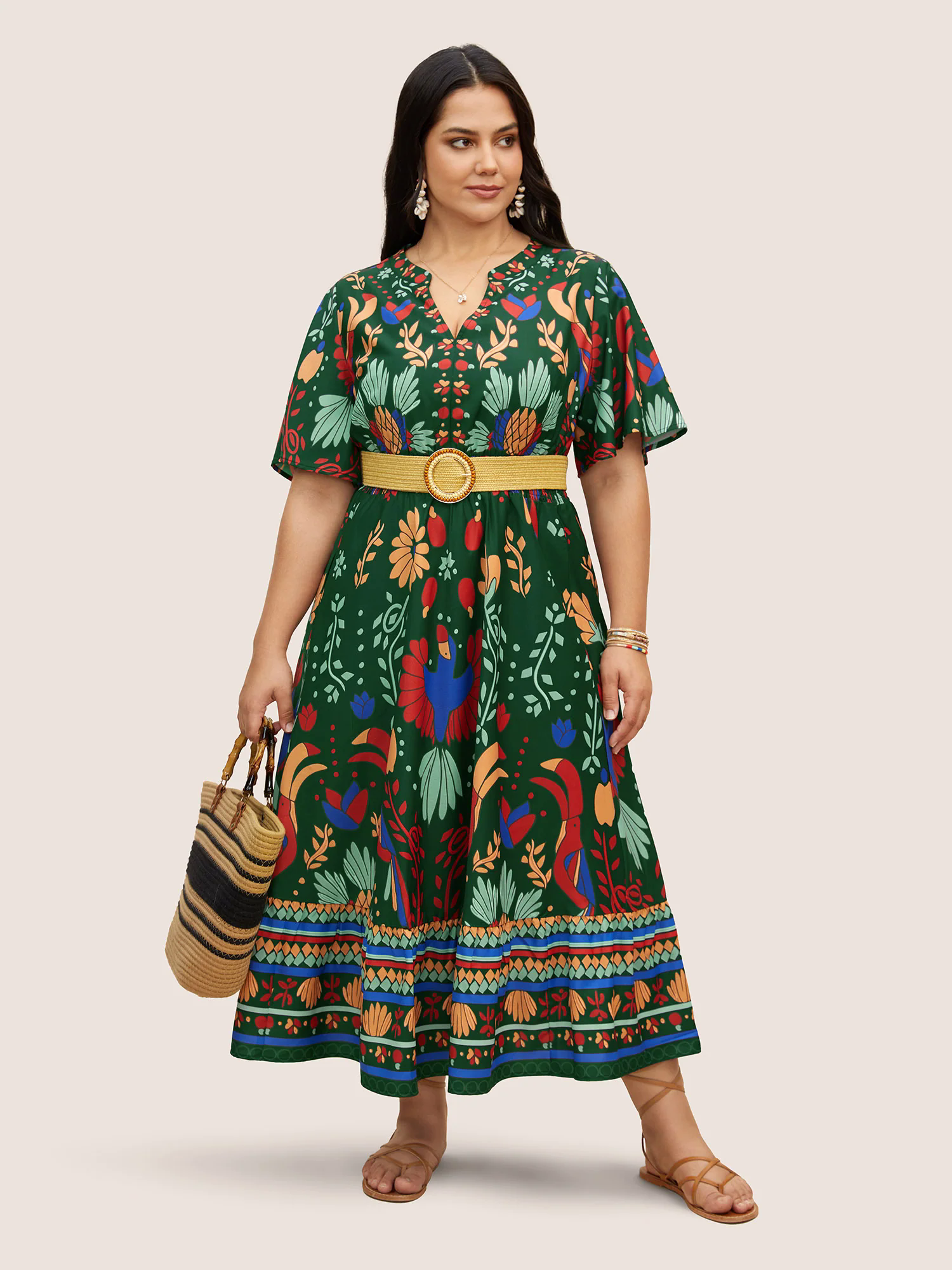 Bandana Print Shirred Elastic Waist Flutter Sleeve Dress Bandana Print Shirred Elastic Waist Flutter Sleeve Dress