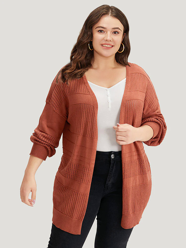 Plain Open Front Lantern Sleeve Cardigan