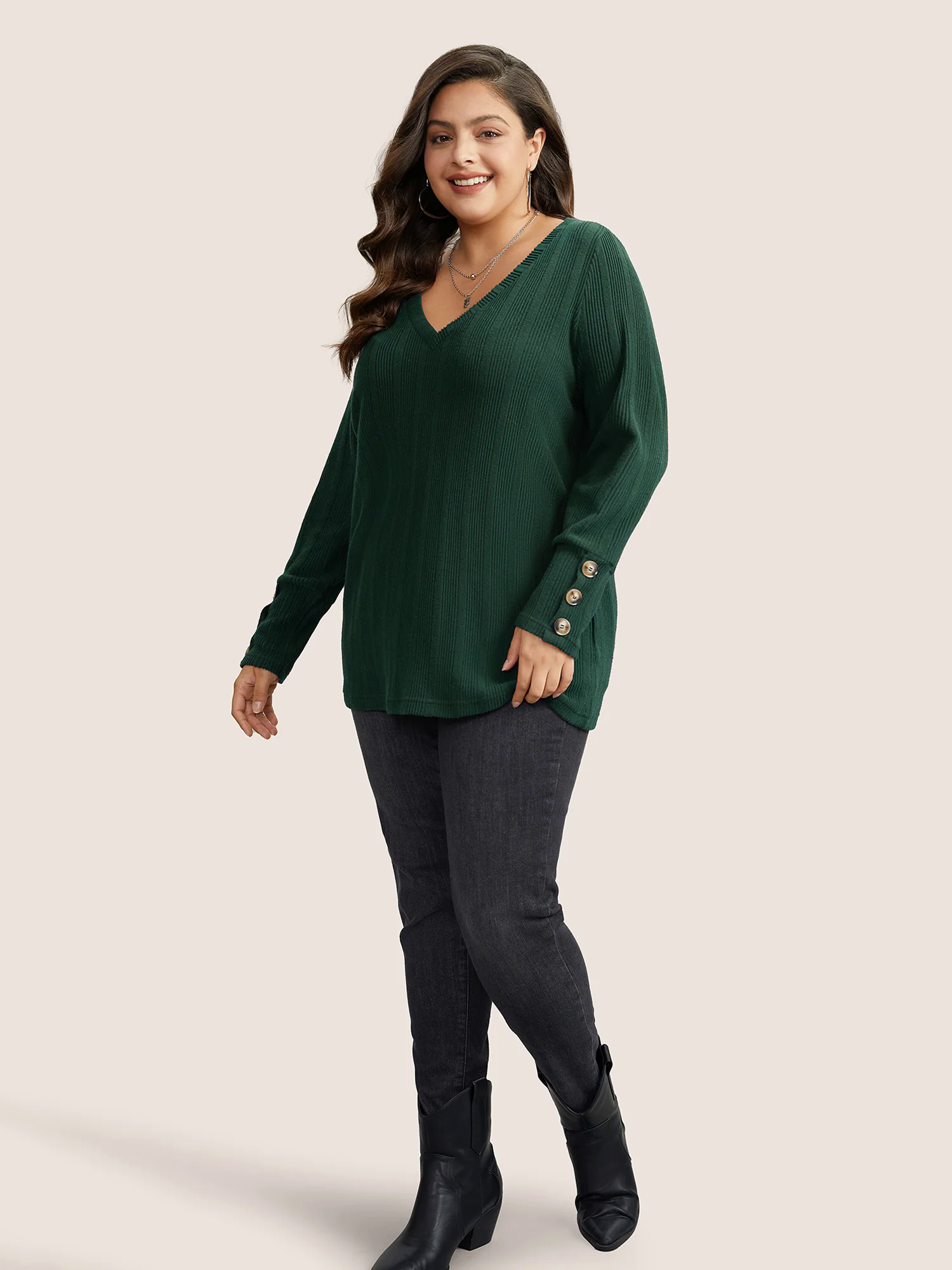 Rib Knit V Neck Button Detail T-shirt Rib Knit V Neck Button Detail T-shirt