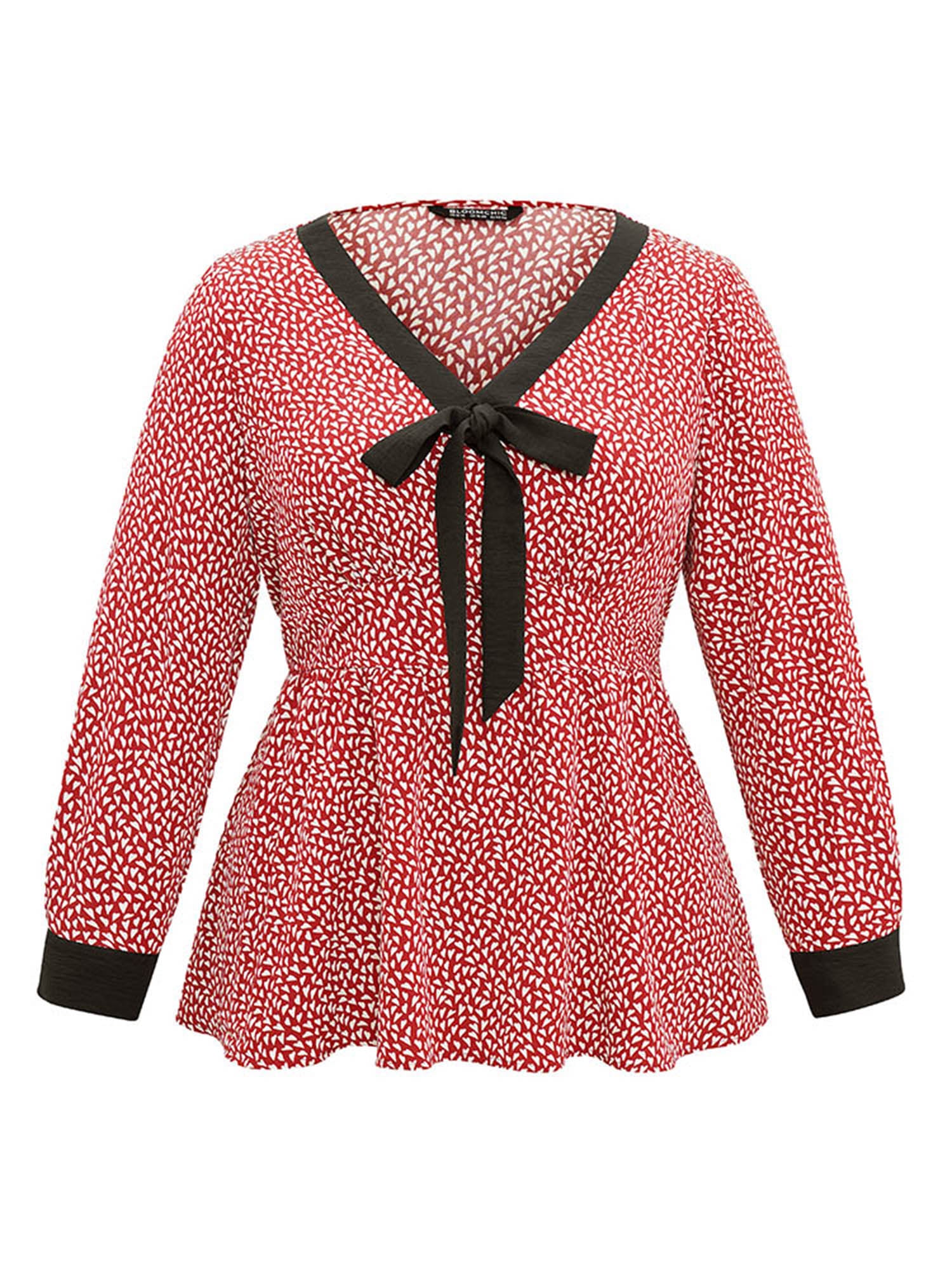 Heart Print Bowknot Elastic Waist Blouse