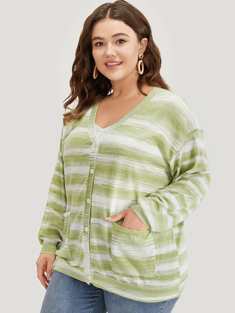 Ombre Button Up Patched Pocket Cardigan Ombre Button Up Patched Pocket Cardigan