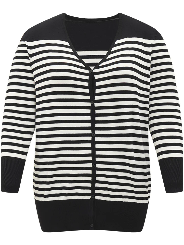 Supersoft Essentials Striped Patchwork Elastic Cuffs Cardigan Supersoft Essentials Striped Patchwork Elastic Cuffs Cardigan