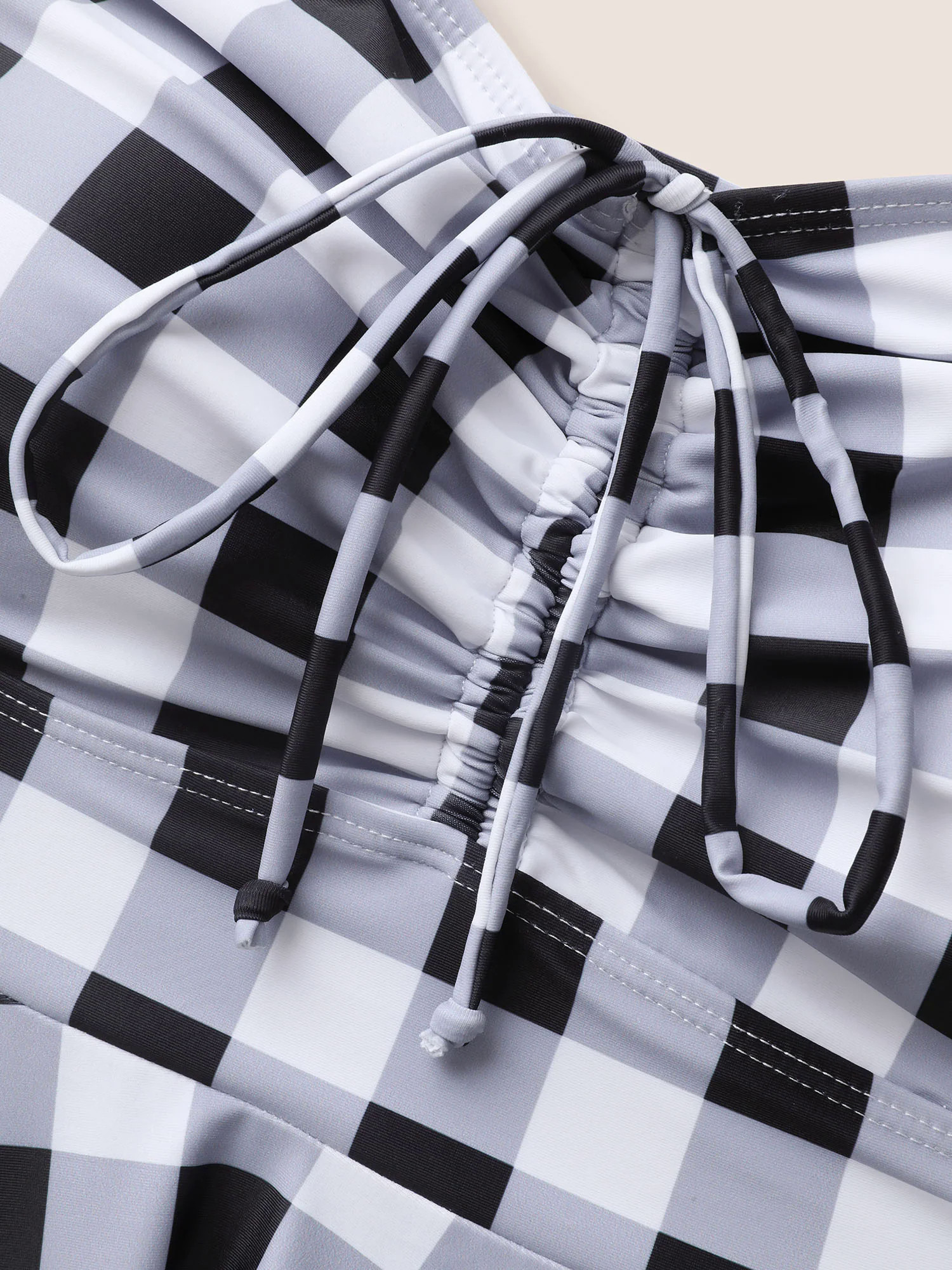 Plaid Heart Neckline Drawstring Ruched Swim Dress Plaid Heart Neckline Drawstring Ruched Swim Dress