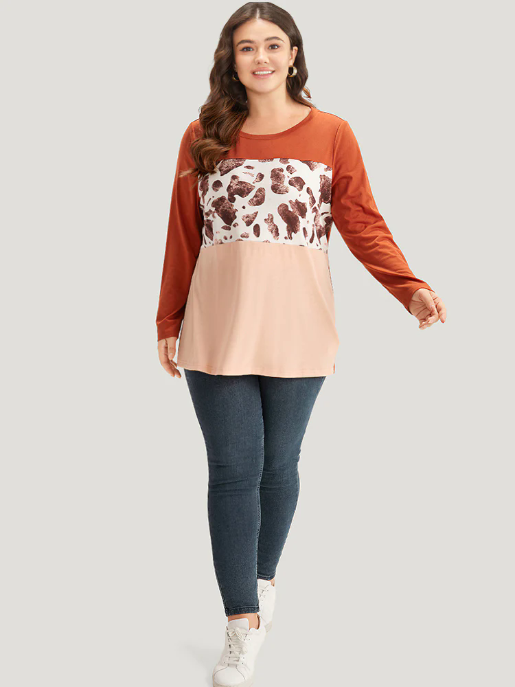 Halloween Cow Pattern Contrast Patchwork T-shirt Halloween Cow Pattern Contrast Patchwork T-shirt