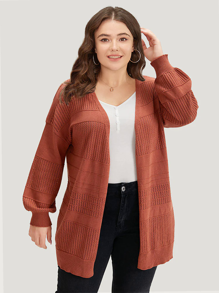 Plain Open Front Lantern Sleeve Cardigan