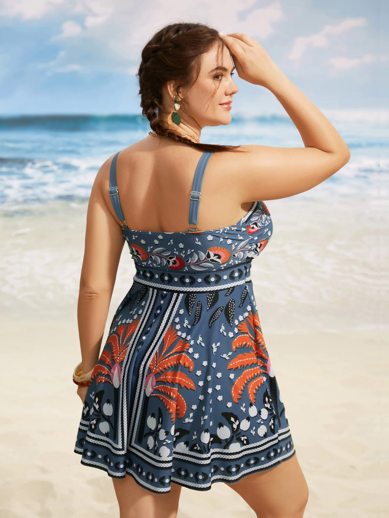 Bandana Print Heart Neckline Gathered Swim Dress Bandana Print Heart Neckline Gathered Swim Dress
