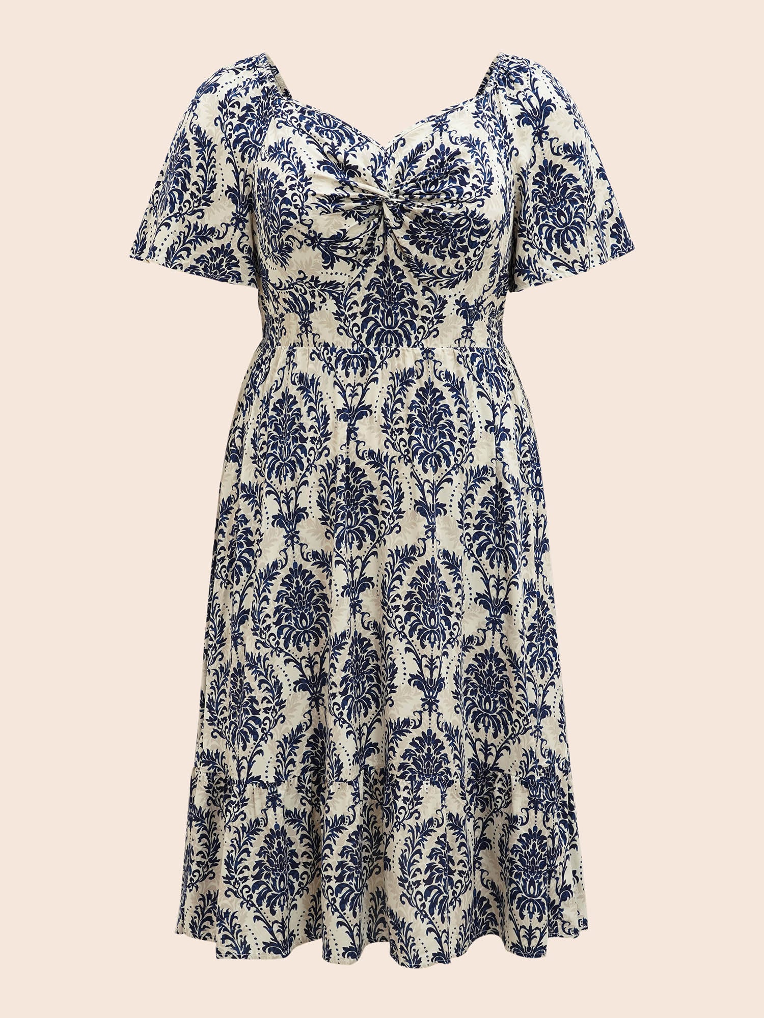 Heart Neckline Bandana Print Twist Front Dress Heart Neckline Bandana Print Twist Front Dress