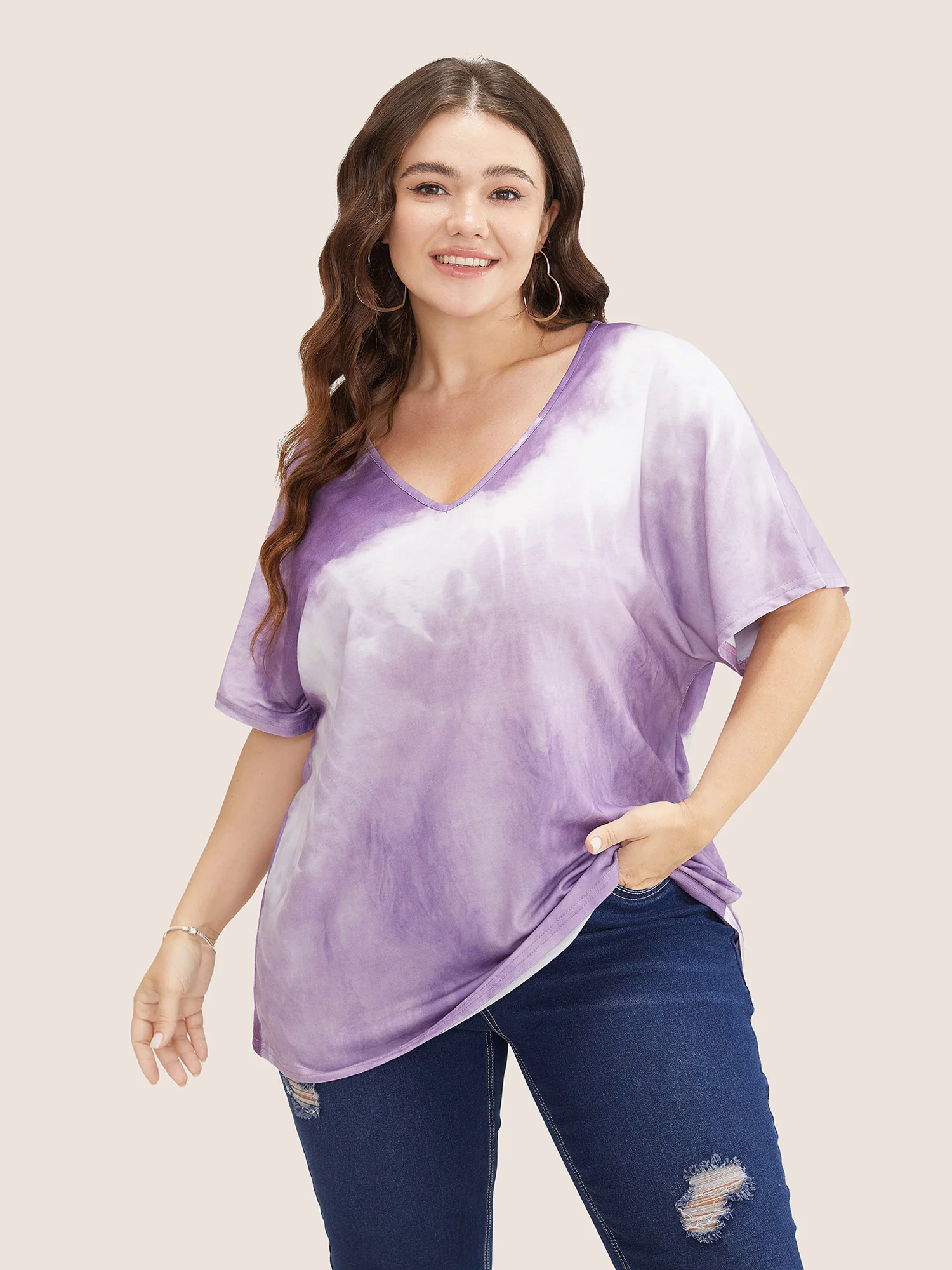 Tie Dye Drop Shoulder V Neck T-shirt Tie Dye Drop Shoulder V Neck T-shirt