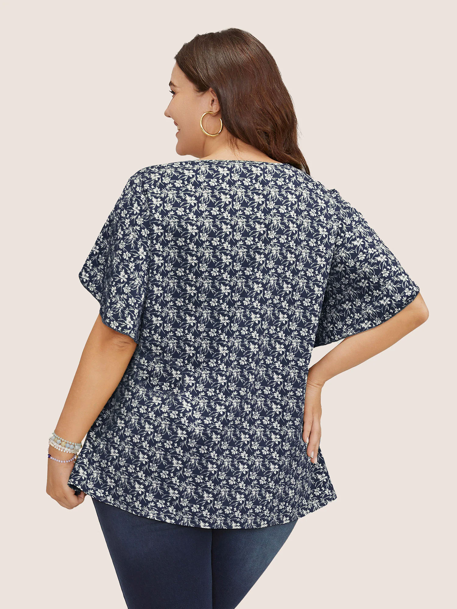 Ditsy Floral Split Petal Sleeve Tie Front Blouse Ditsy Floral Split Petal Sleeve Tie Front Blouse