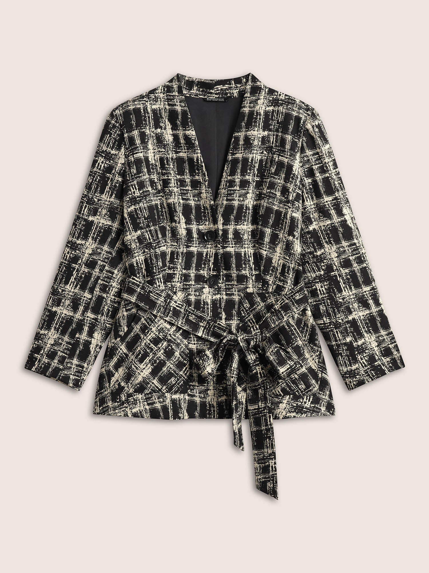 Geometric Pocket Belted Lined Blazer