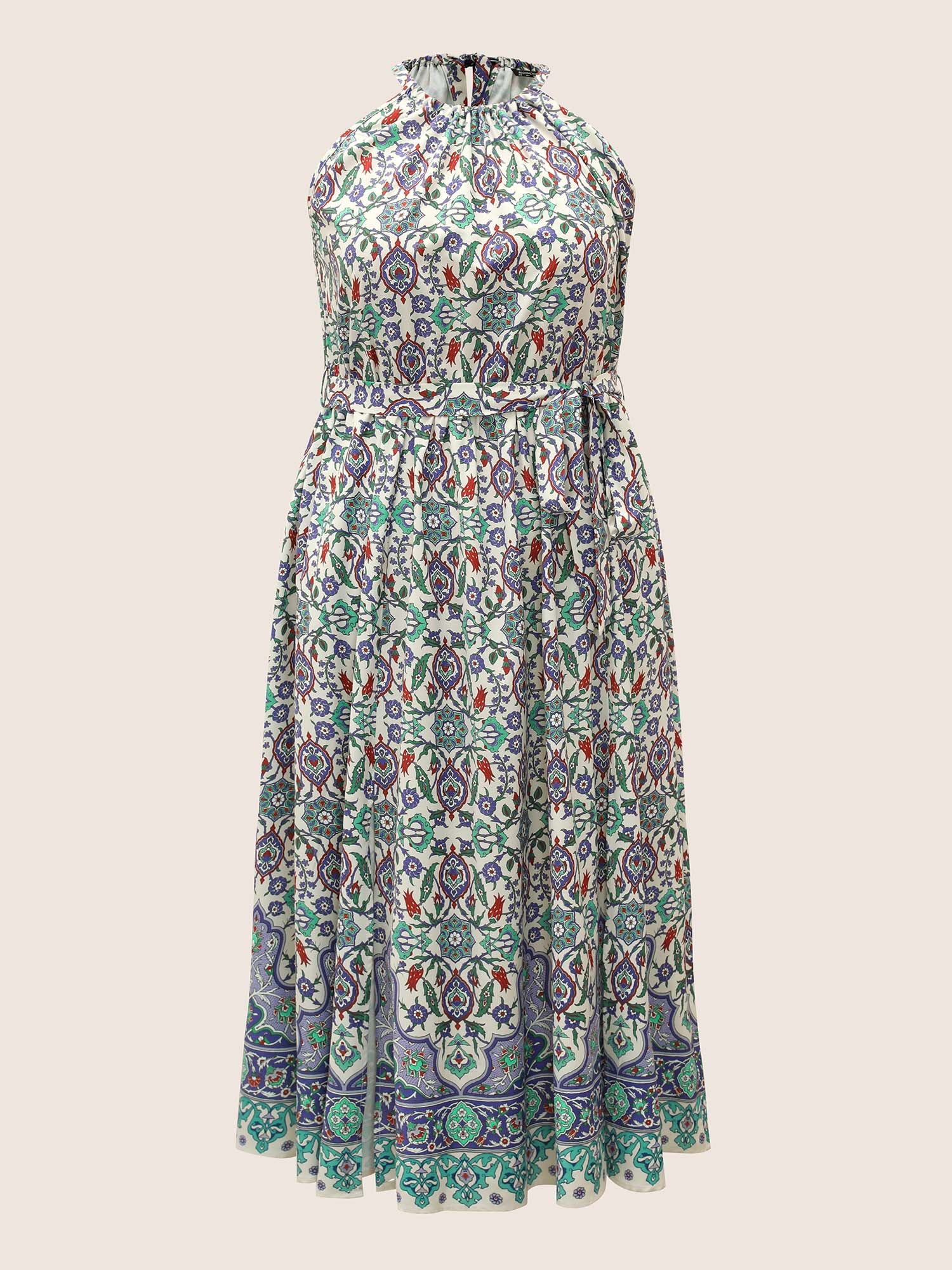 Boho Print Halter Gathered Belted Dress Boho Print Halter Gathered Belted Dress