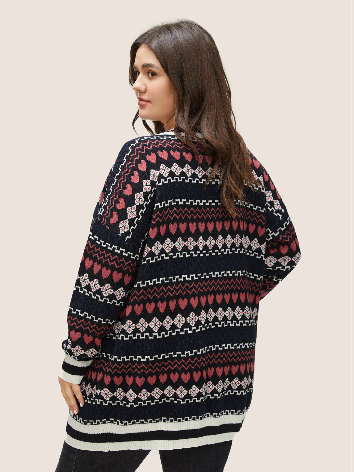 Heart Geometric Jacquard Pocket Cardigan Heart Geometric Jacquard Pocket Cardigan