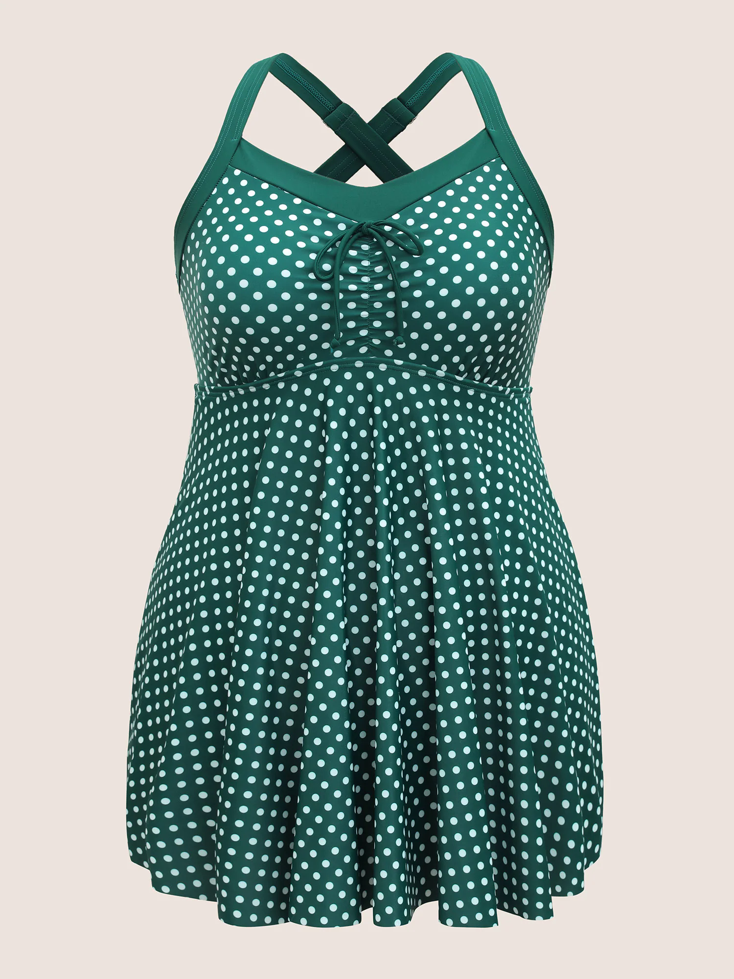 Polka Dot Bowknot Detail Ruched Swim Dress Polka Dot Bowknot Detail Ruched Swim Dress