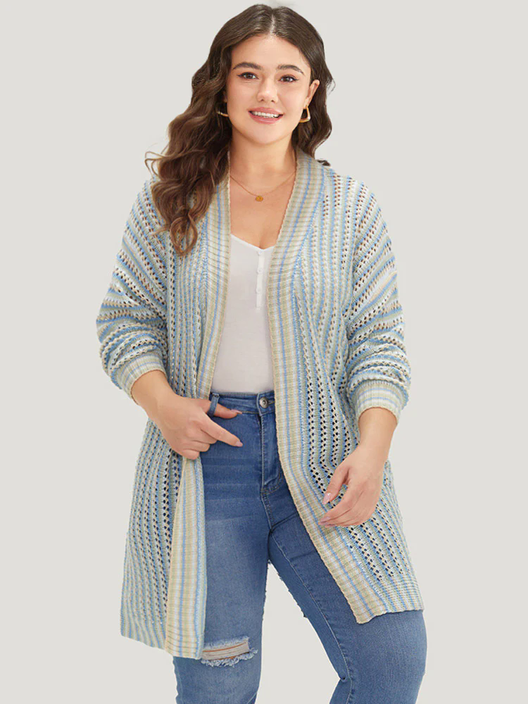 Contrast Geo Eyelet Drop Shoulder Cardigan Contrast Geo Eyelet Drop Shoulder Cardigan