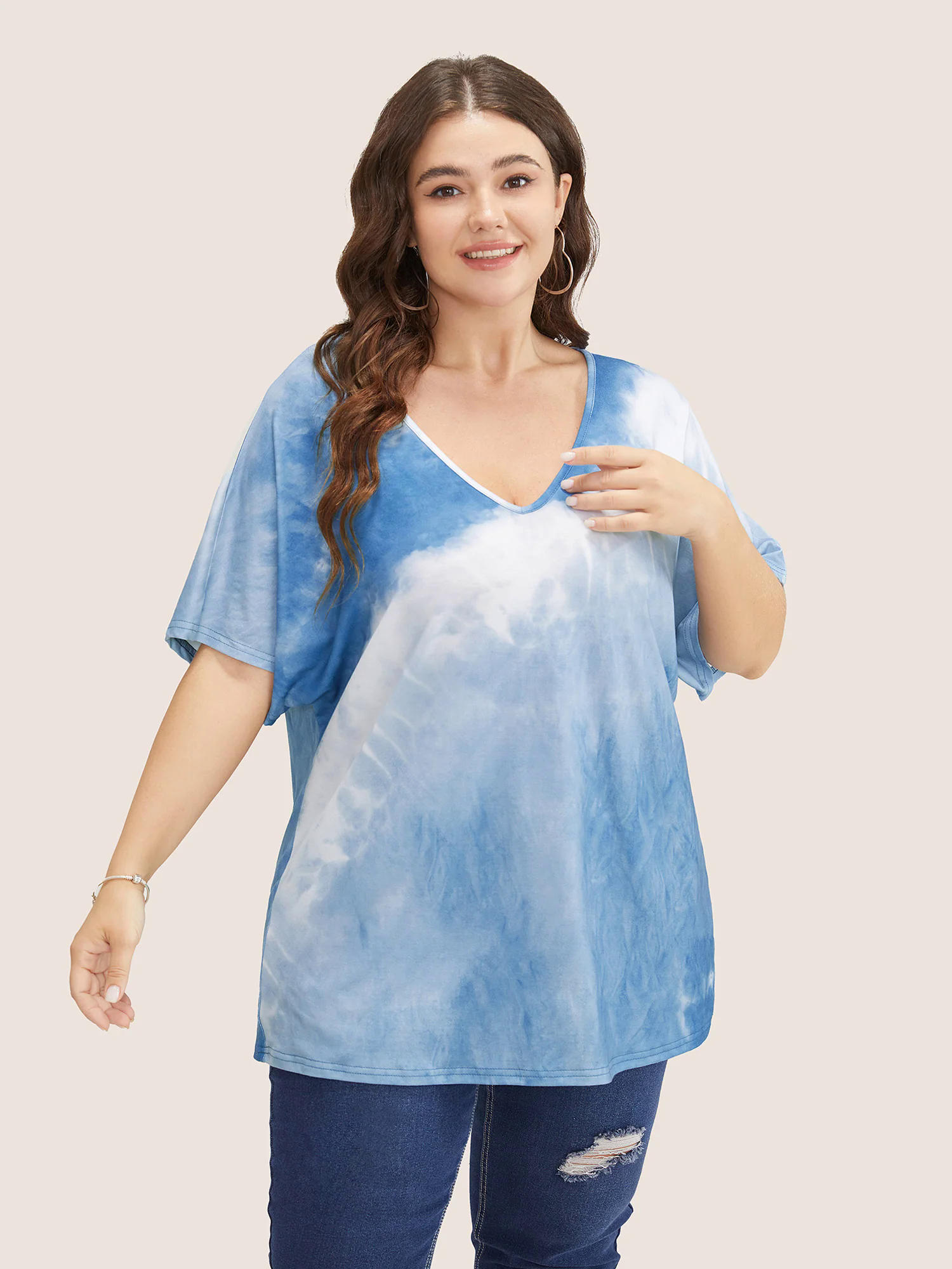 Tie Dye Drop Shoulder V Neck T-shirt Tie Dye Drop Shoulder V Neck T-shirt