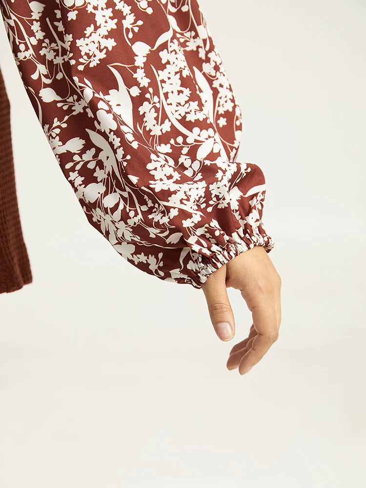 Silhouette Floral Print Keyhole Lantern Sleeve Sweatshirt Silhouette Floral Print Keyhole Lantern Sleeve Sweatshirt