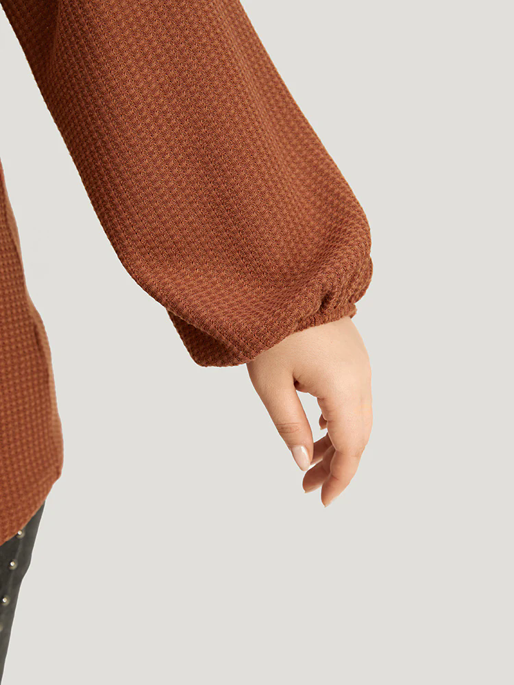Halloween Solid Waffle Knit Button Up Lantern Sleeve T-shirt Halloween Solid Waffle Knit Button Up Lantern Sleeve T-shirt