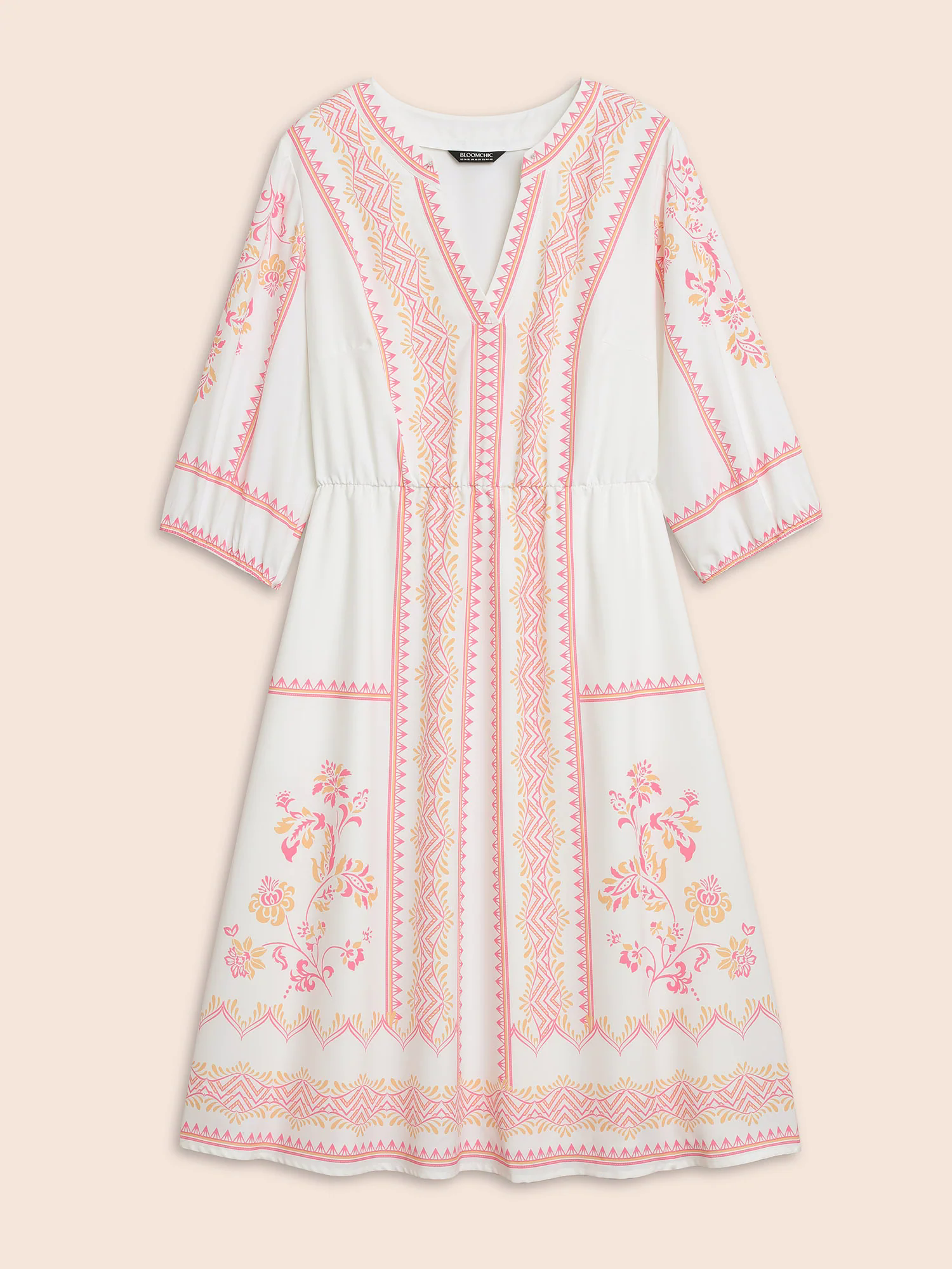 Bandana Notched Collar Lantern Sleeve Dress Bandana Notched Collar Lantern Sleeve Dress