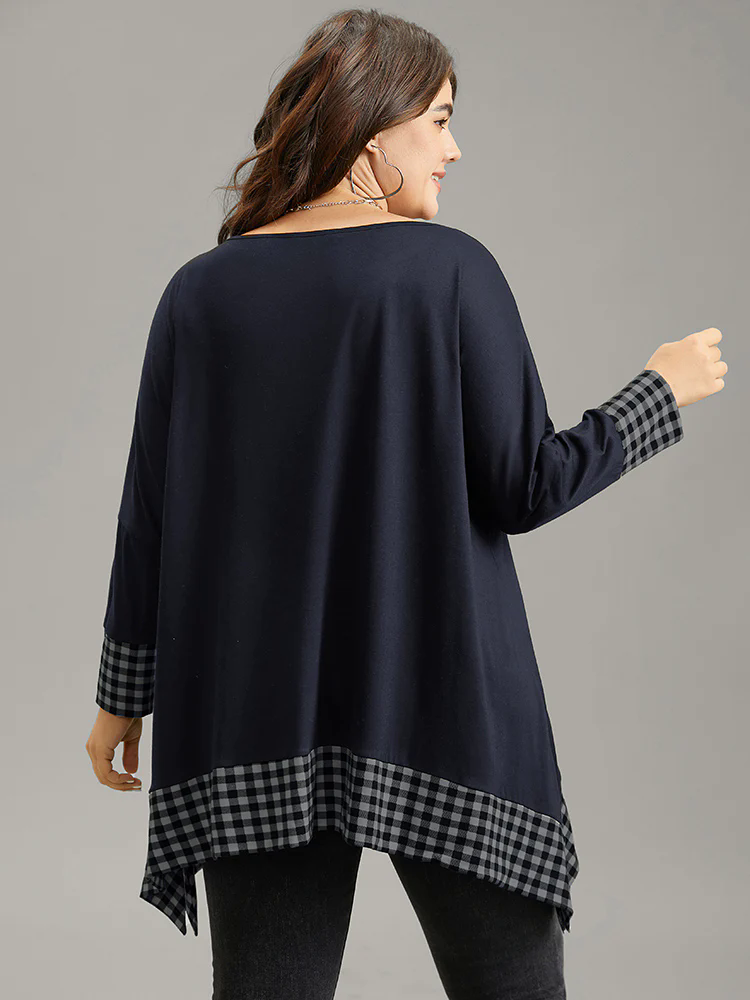 Plaid Patchwork Hanky Hem T-shirt Plaid Patchwork Hanky Hem T-shirt