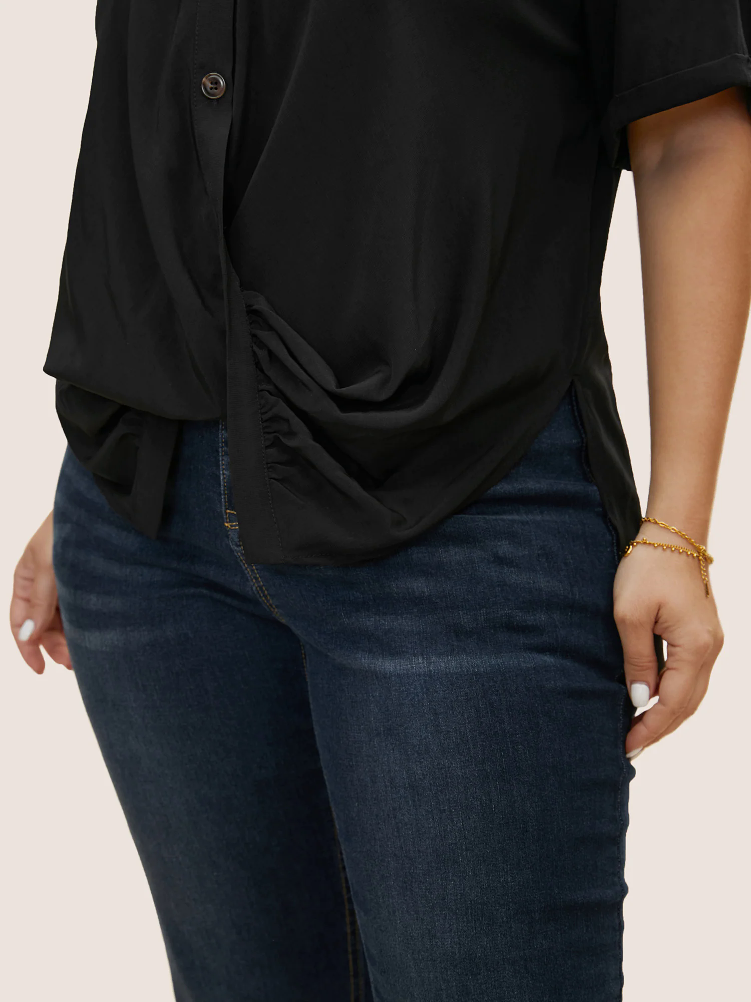 Shirt Collar Twist Front Button Up Blouse