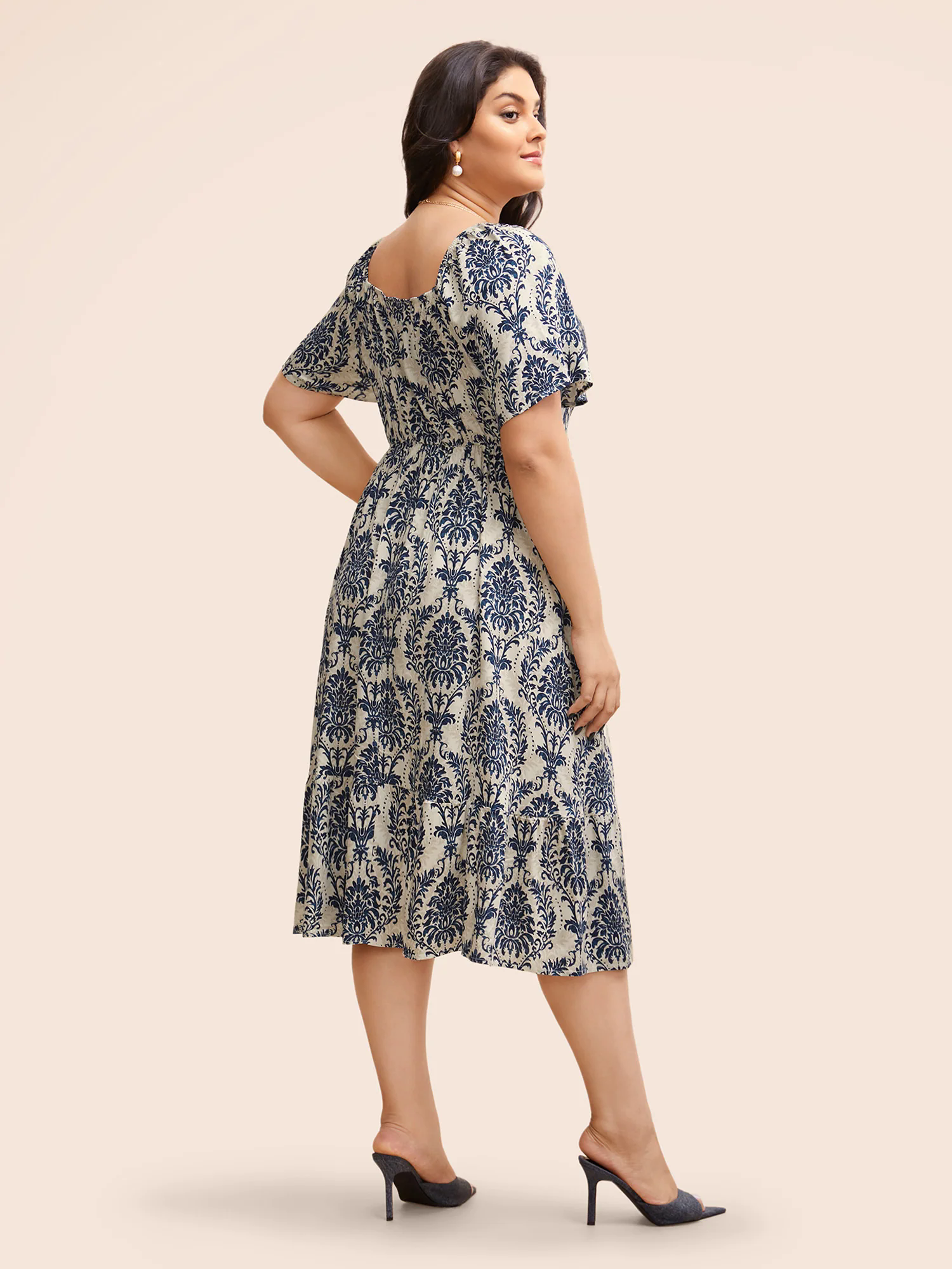 Heart Neckline Bandana Print Twist Front Dress Heart Neckline Bandana Print Twist Front Dress