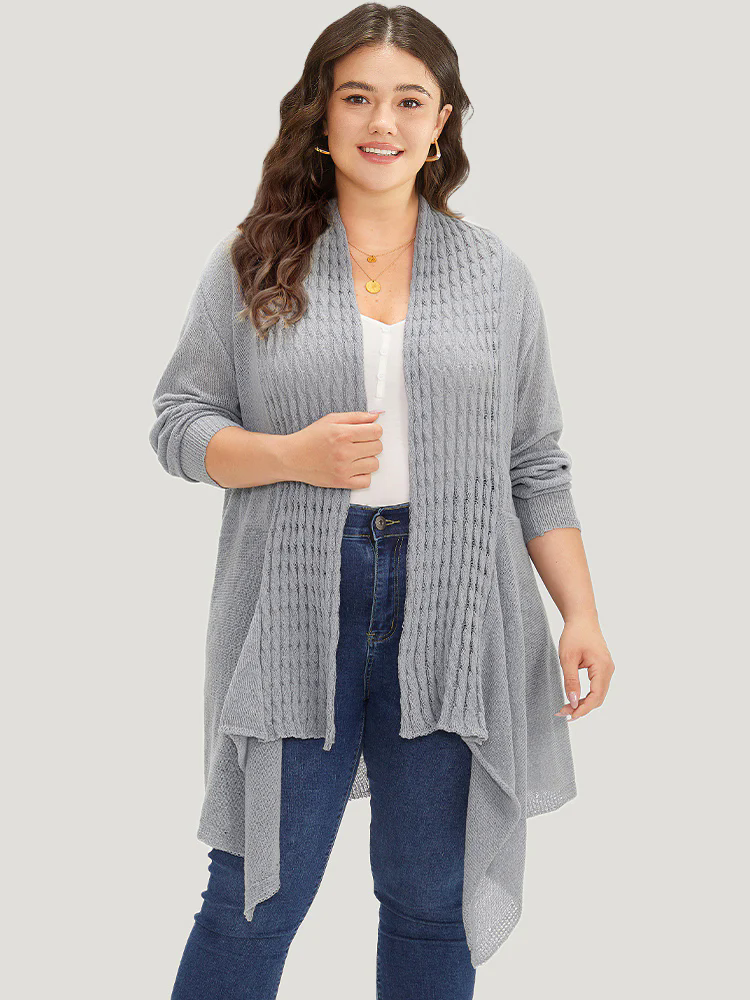 Cable Knit Open Front Asymmetrical Hem Cardigan