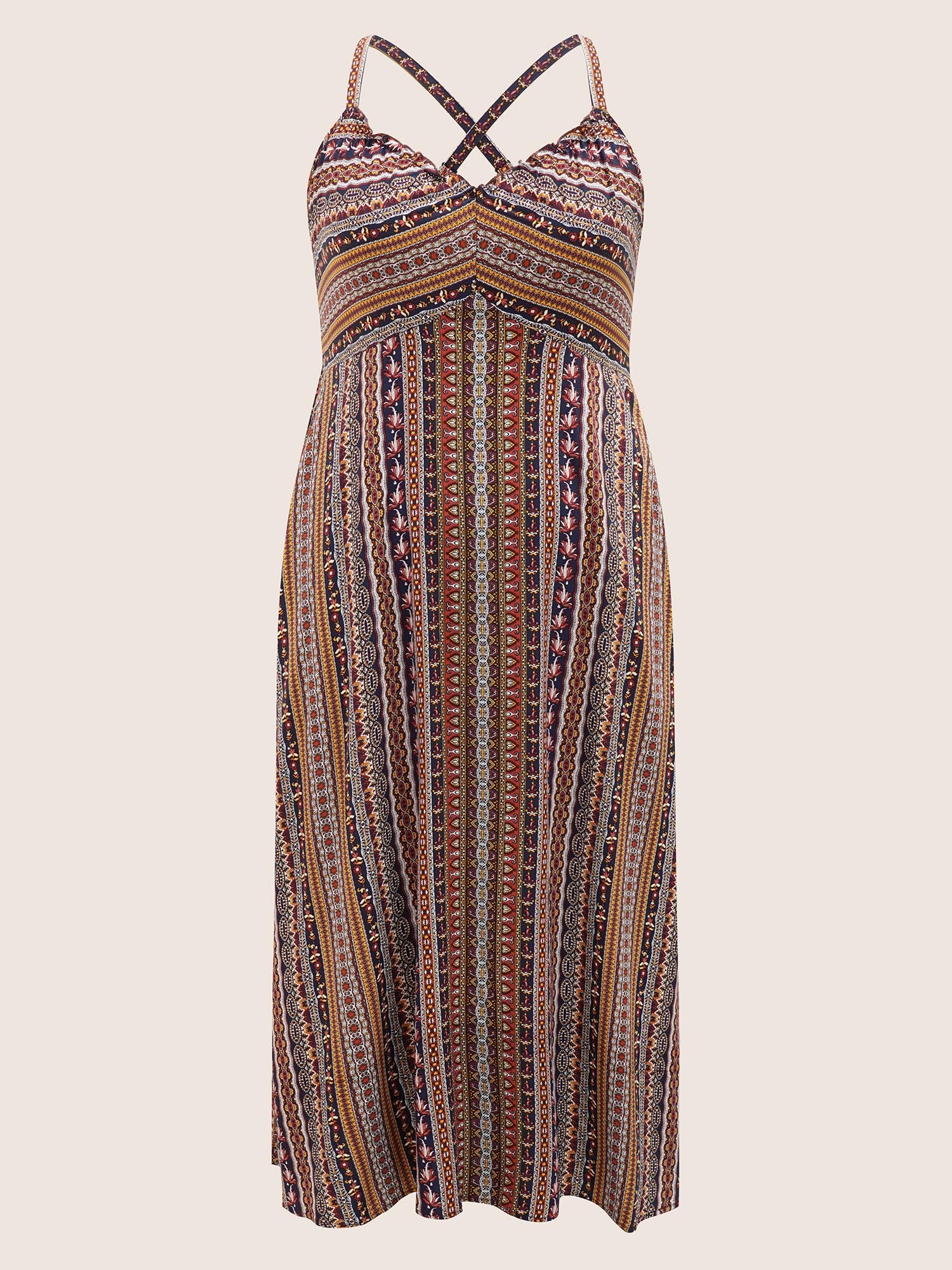 Boho Print Elastic Waist Split Hem Cami Dress