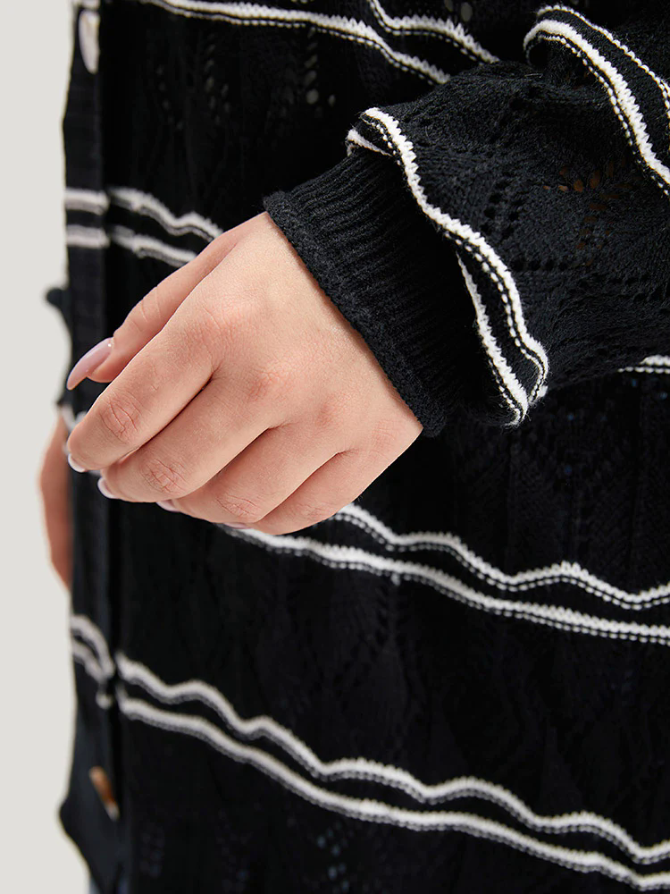 Striped Geometric Button Through Cardigan